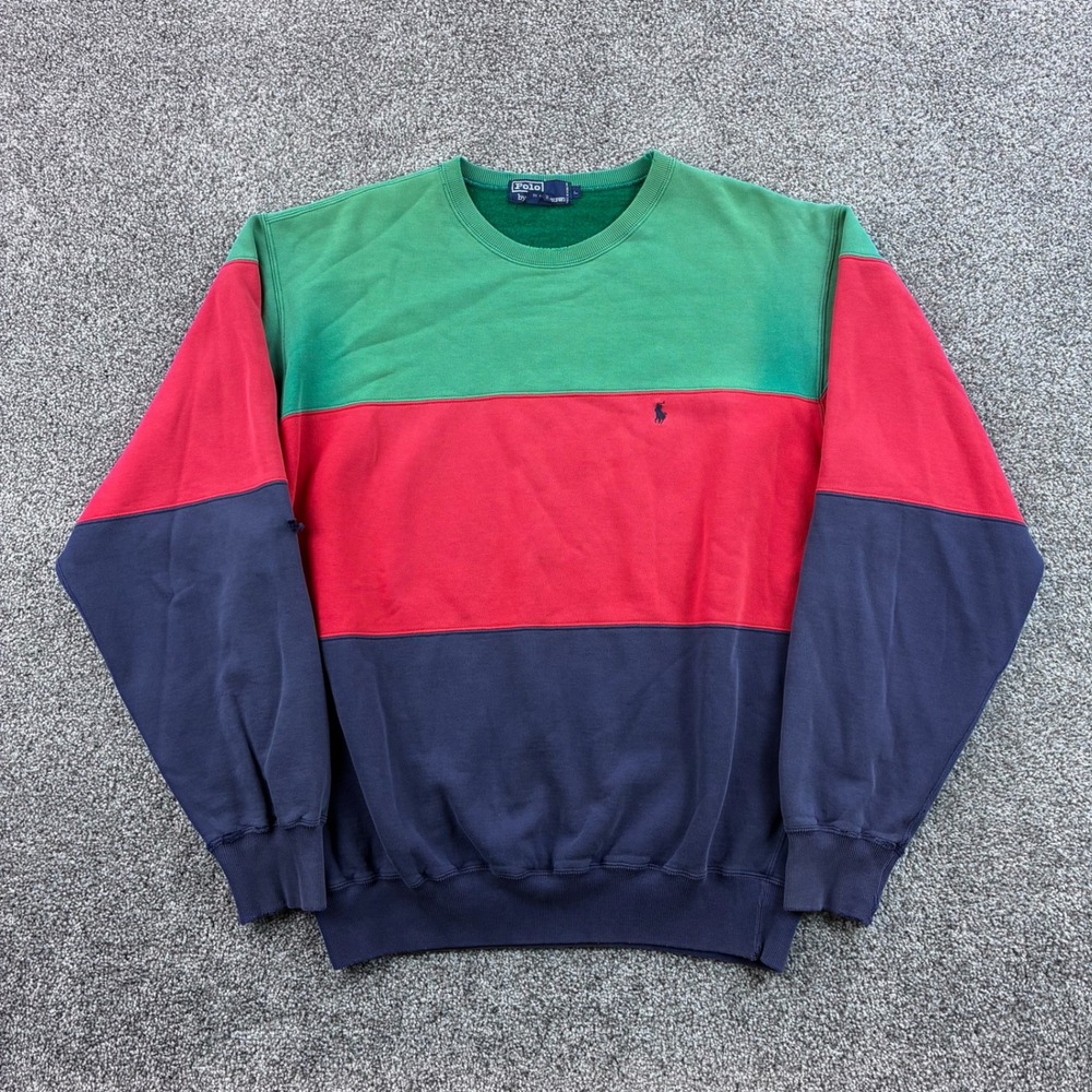 Vintage Polo Ralph Lauren Sweatshirt Mens Large Cotton Colorblock Crewneck